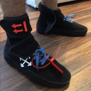 off white moto wrap on feet